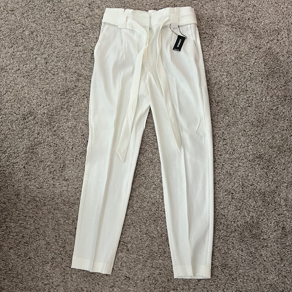 NWT Express High Rise Wide Leg Dress Ankle Pants White size 4R